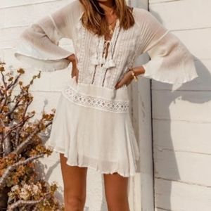 Summer Women White Blouse oSwimsuit Cover Up, Beach wear Dress, size large